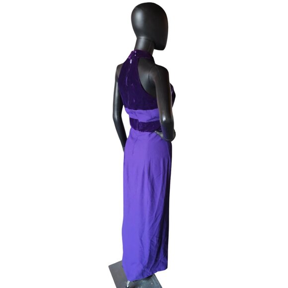 Vintage Purple Velvet/Crepe Halter Sheath - Onyx Nites - Picture 5 of 6